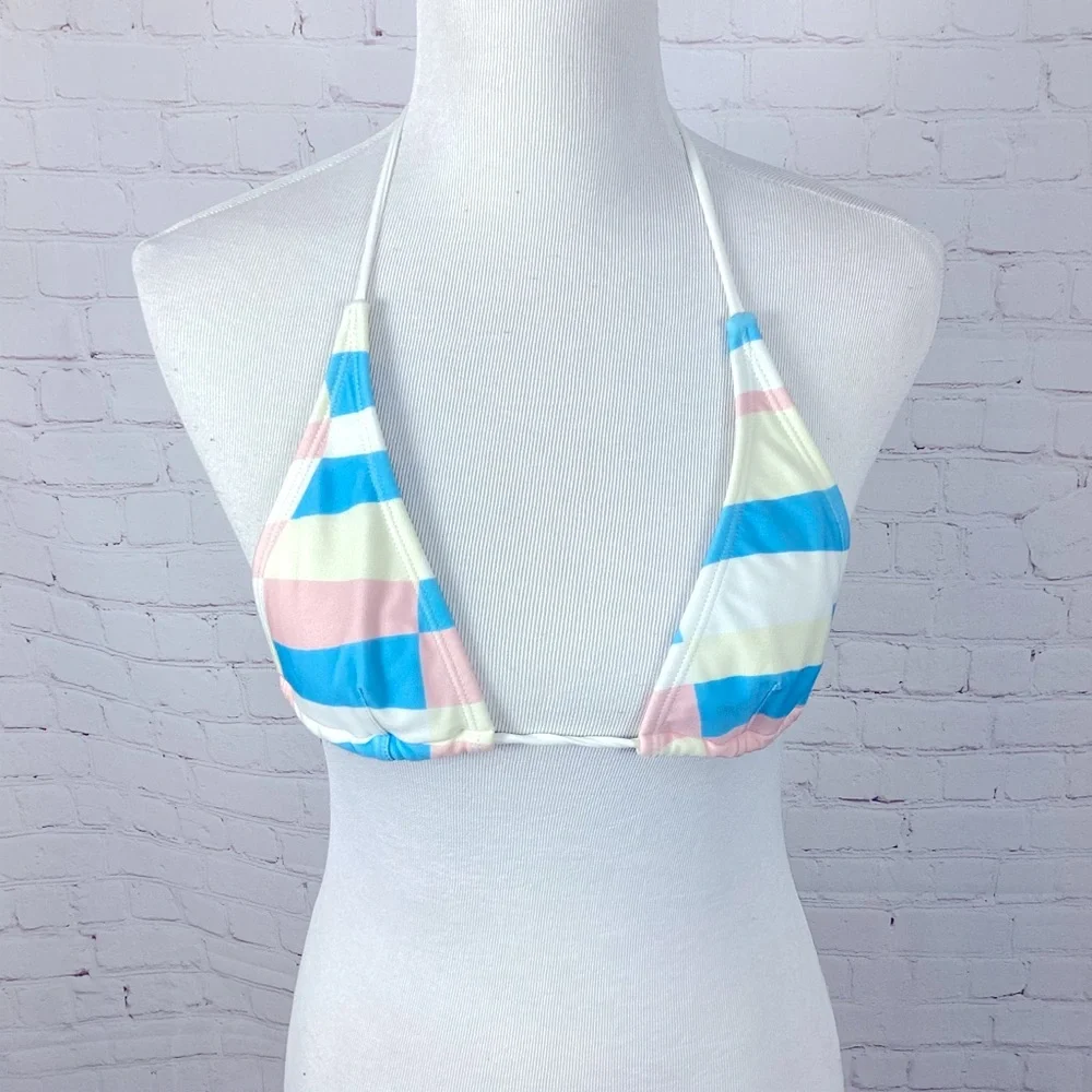 Island‎ Company Bikini Top Women’s Size Medium Pink Blue Ivory Geometric Pattern